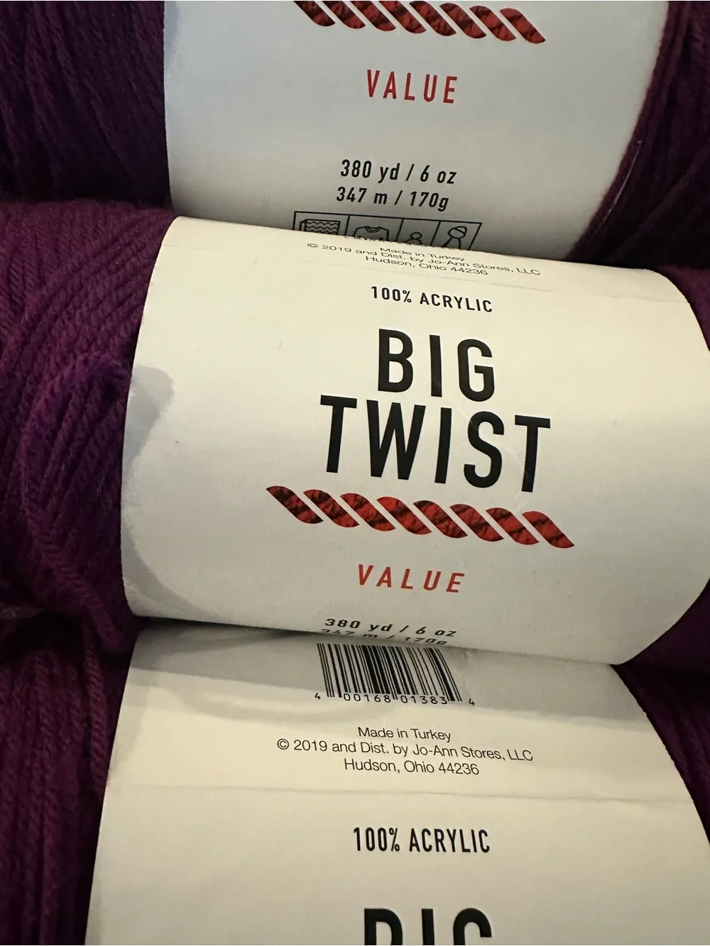 Big Twist Value Worsted Yarn Purple Color - 3 Skeins, Two Samw Dye Lot